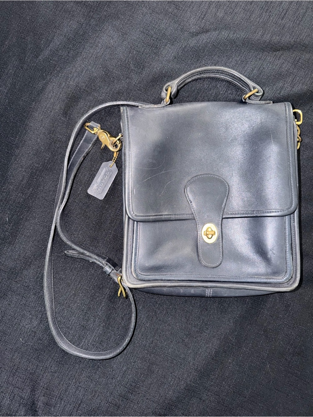 Vintage Coach Station Bag - Blue Leather